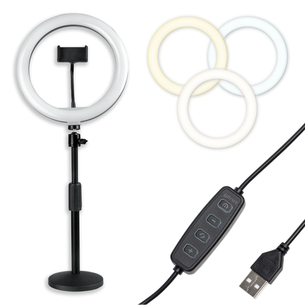 Ring Light Round Base Desktop Stand W/ Phone Clamp