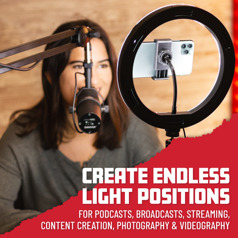 Ring Light Round Base Desktop Stand W/ Phone Clamp