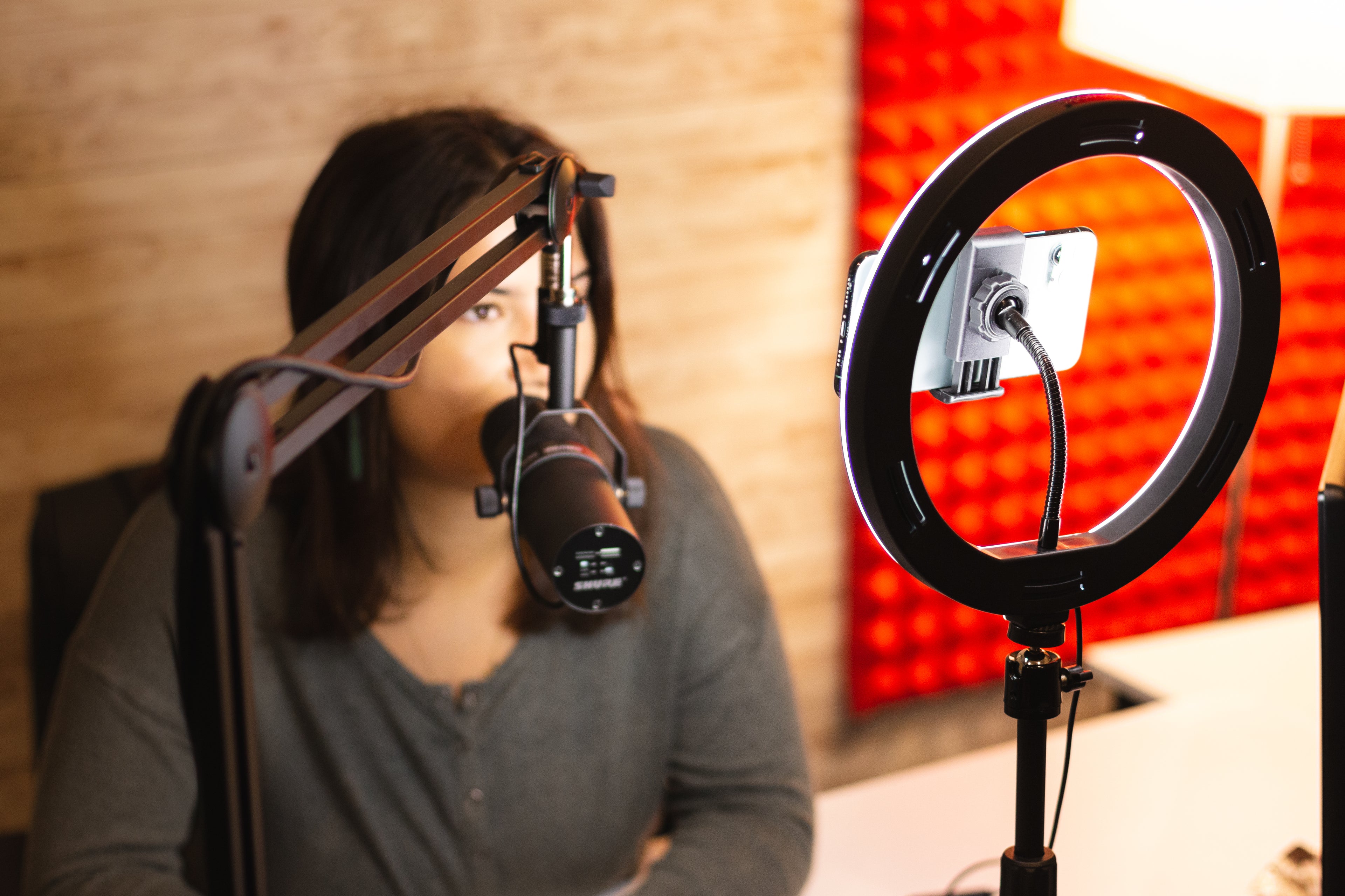 Ring Light Round Base Desktop Stand W/ Phone Clamp
