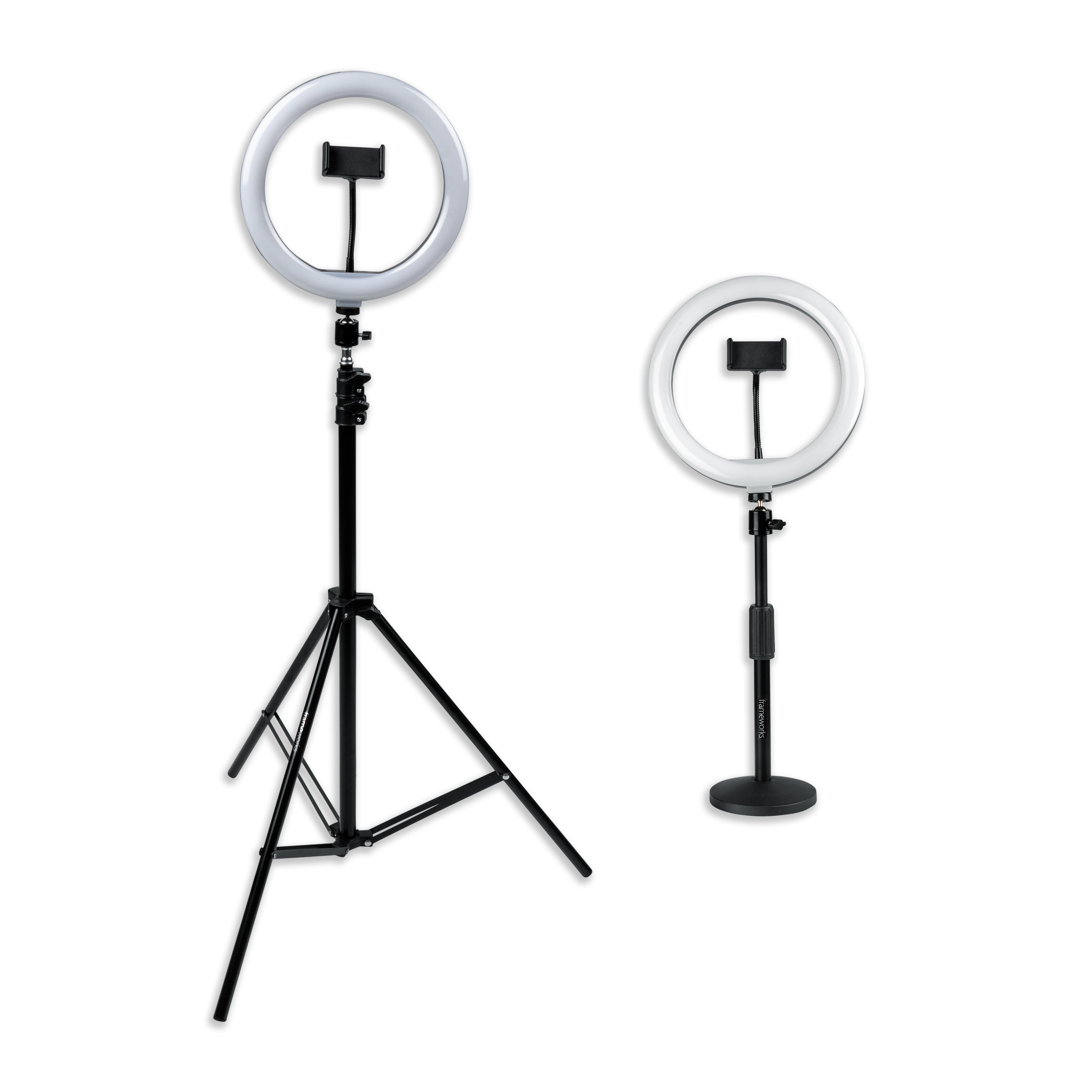 Set Of Two Stands, Ring Lights & Phone Holders