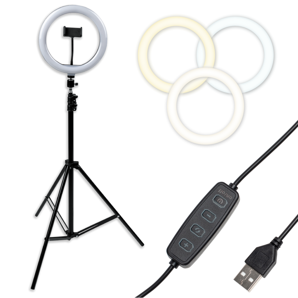 Ring Light Round Base Tripod Stand W/ Phone Clamp