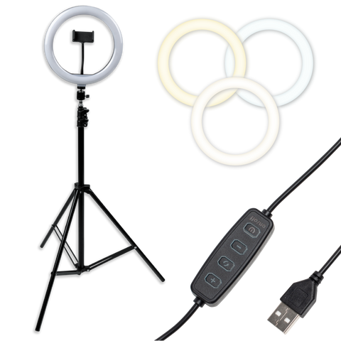 Ring Light Round Base Tripod Stand W/ Phone Clamp