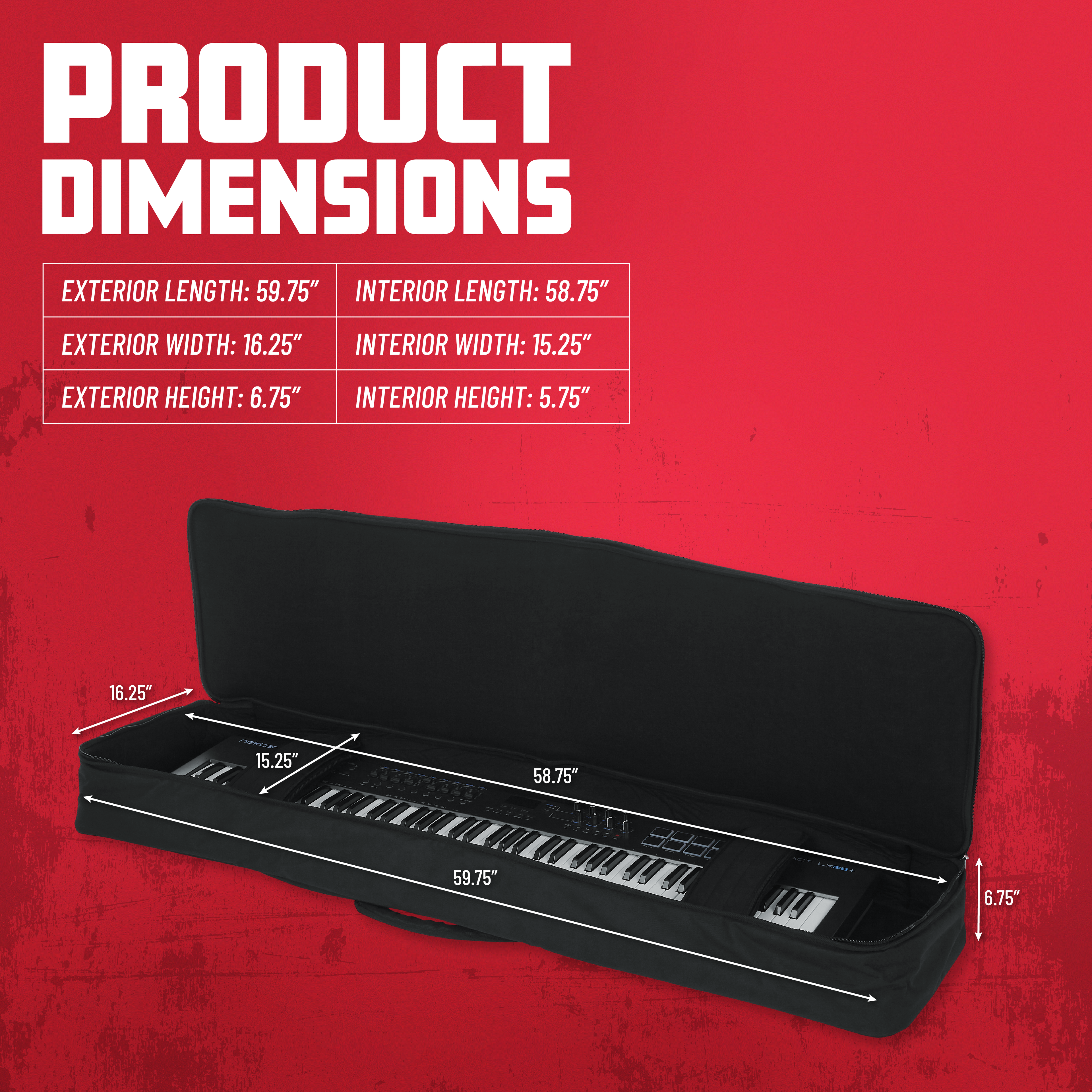 88 Note Keyboard Gig Bag; Slim Extra Long Design