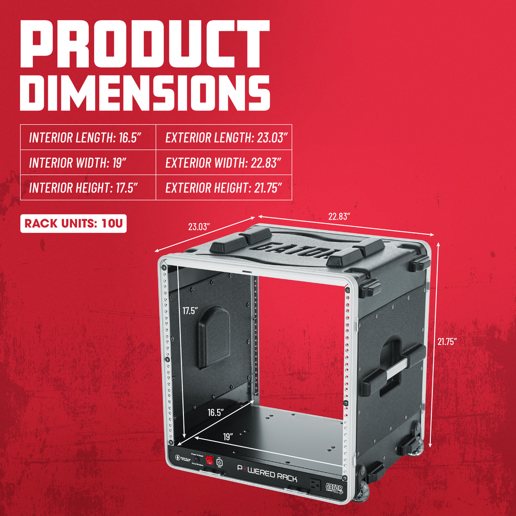 10U Audio Rack; Powered Rolling