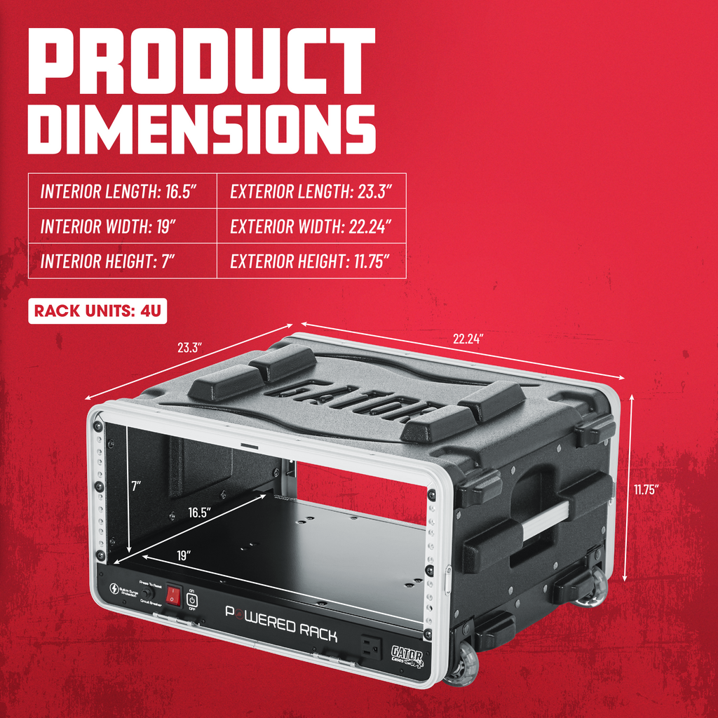 4U Audio Rack; Powered Rolling