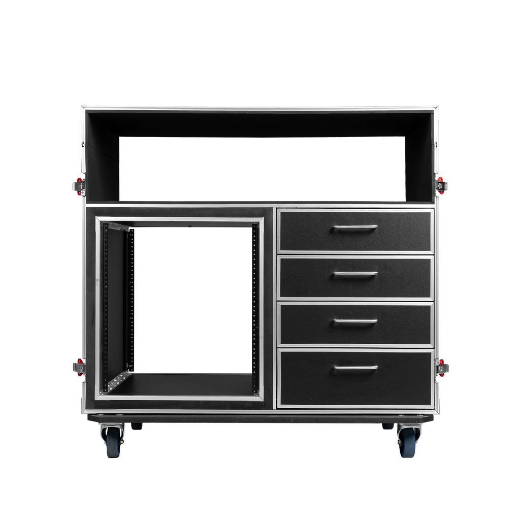 GTOUR Mixer Case w/ 12U Rack, 4 Drawers & 2 tables