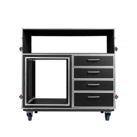 GTOUR Mixer Case w/ 12U Rack, 4 Drawers & 2 tables