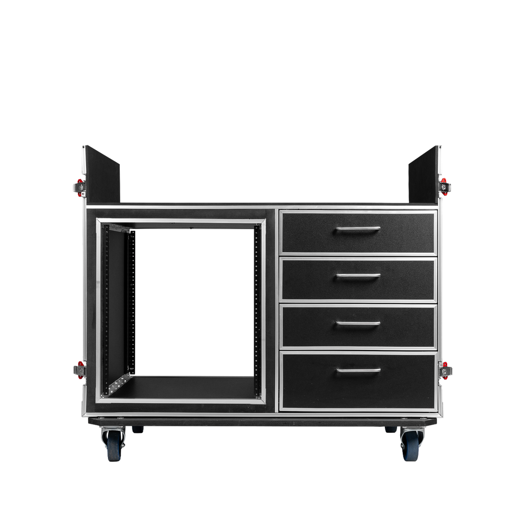 GTOUR Mixer Case w/ 12U Rack, 4 Drawers & 2 tables