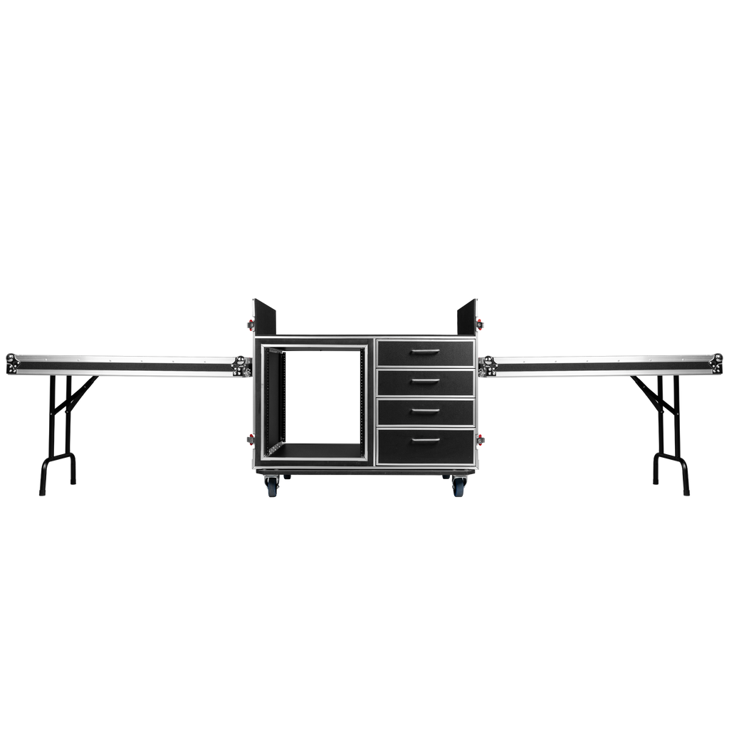 GTOUR Mixer Case w/ 12U Rack, 4 Drawers & 2 tables