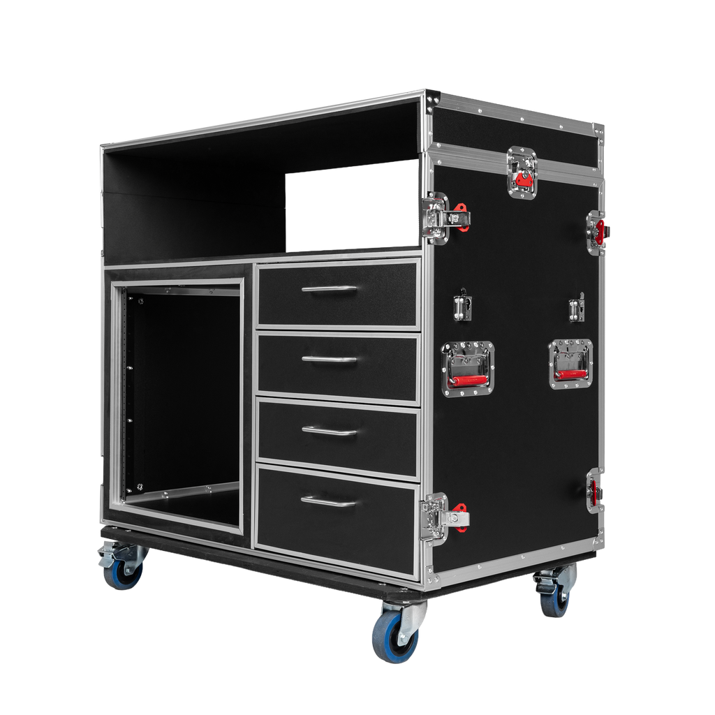 GTOUR Mixer Case w/ 12U Rack, 4 Drawers & 2 tables