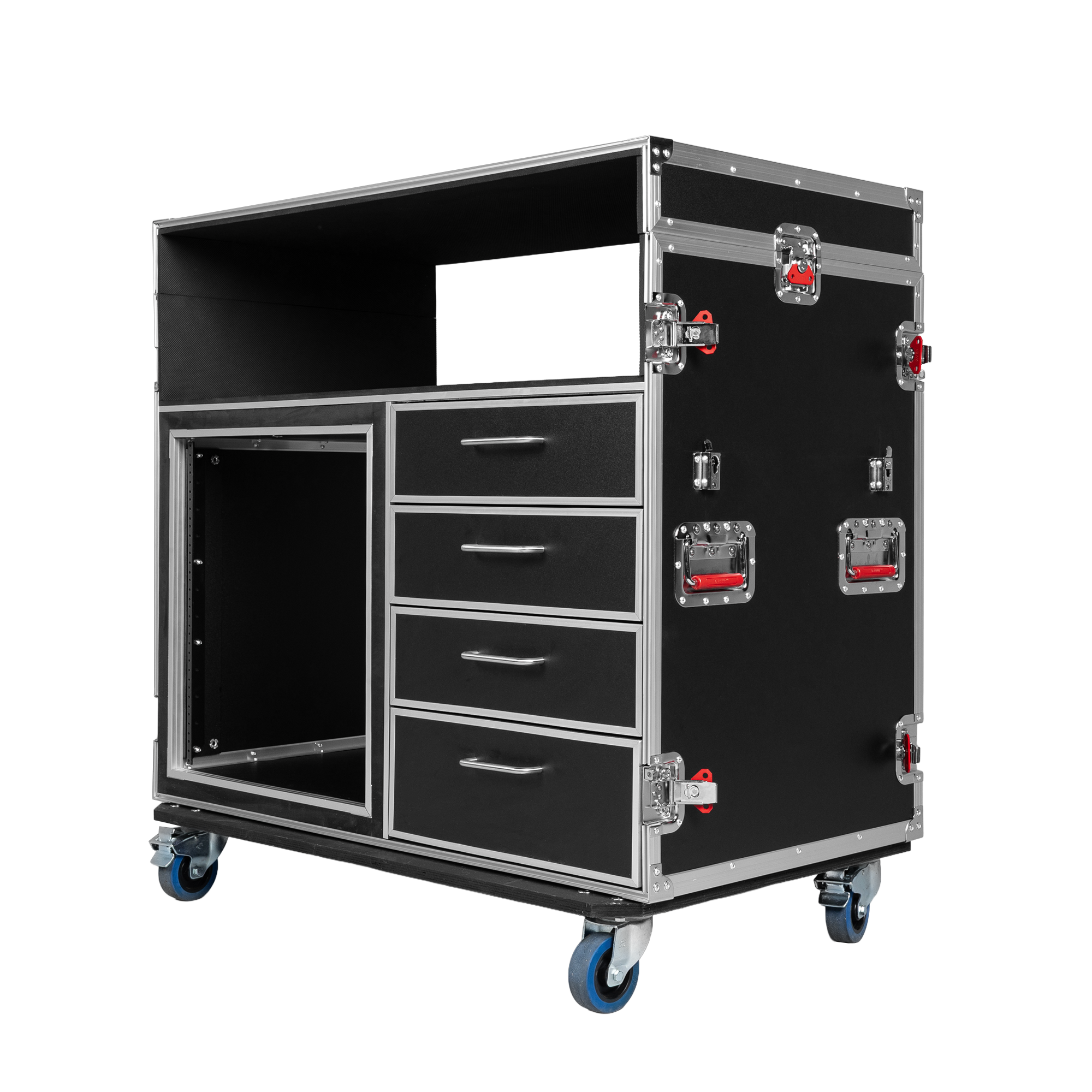 GTOUR Mixer Case w/ 12U Rack, 4 Drawers & 2 tables