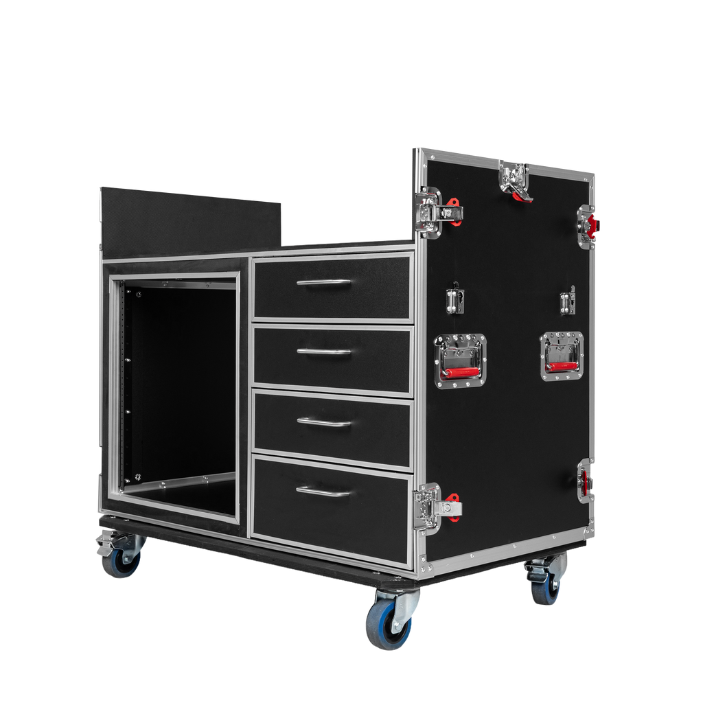 GTOUR Mixer Case w/ 12U Rack, 4 Drawers & 2 tables