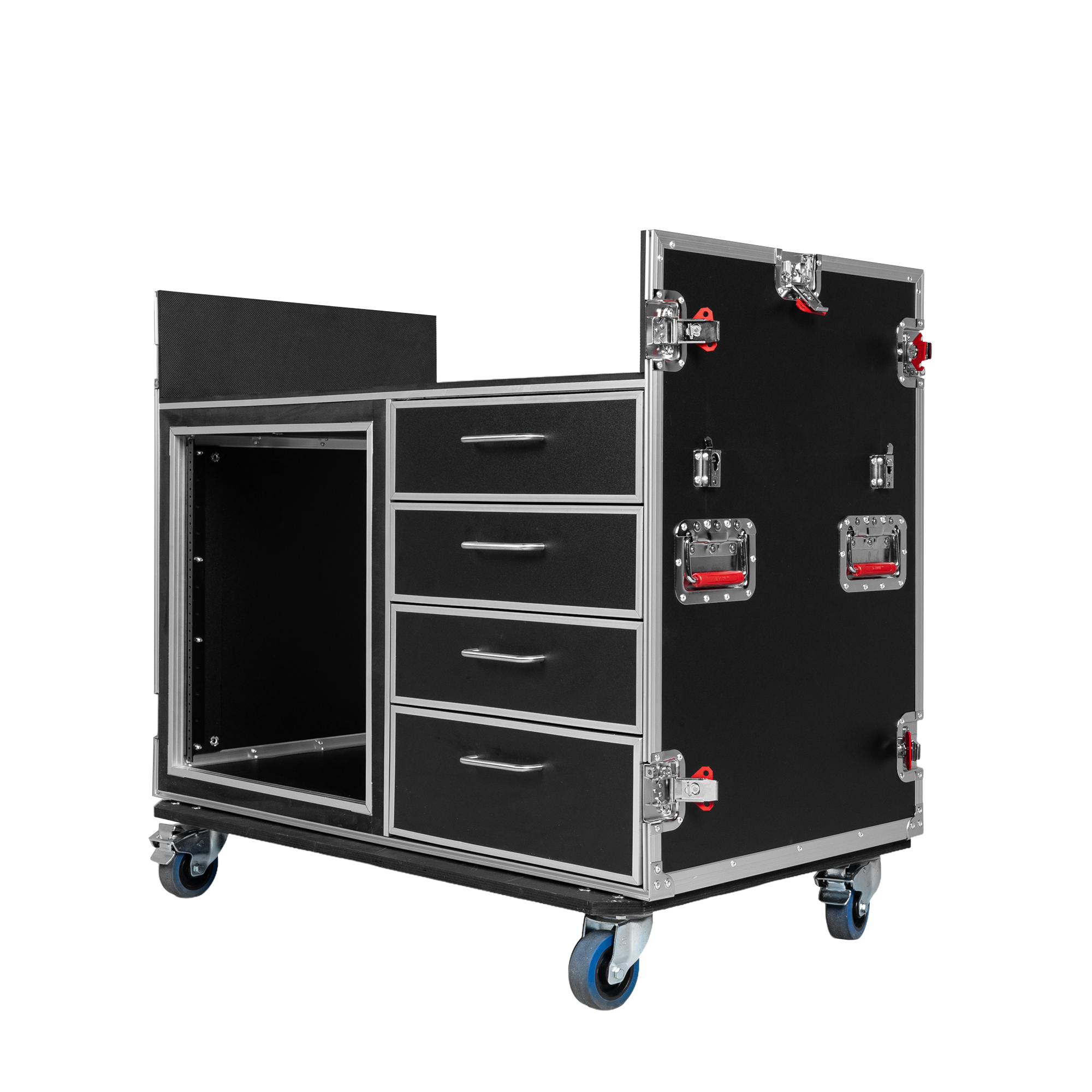 GTOUR Mixer Case w/ 12U Rack, 4 Drawers & 2 tables