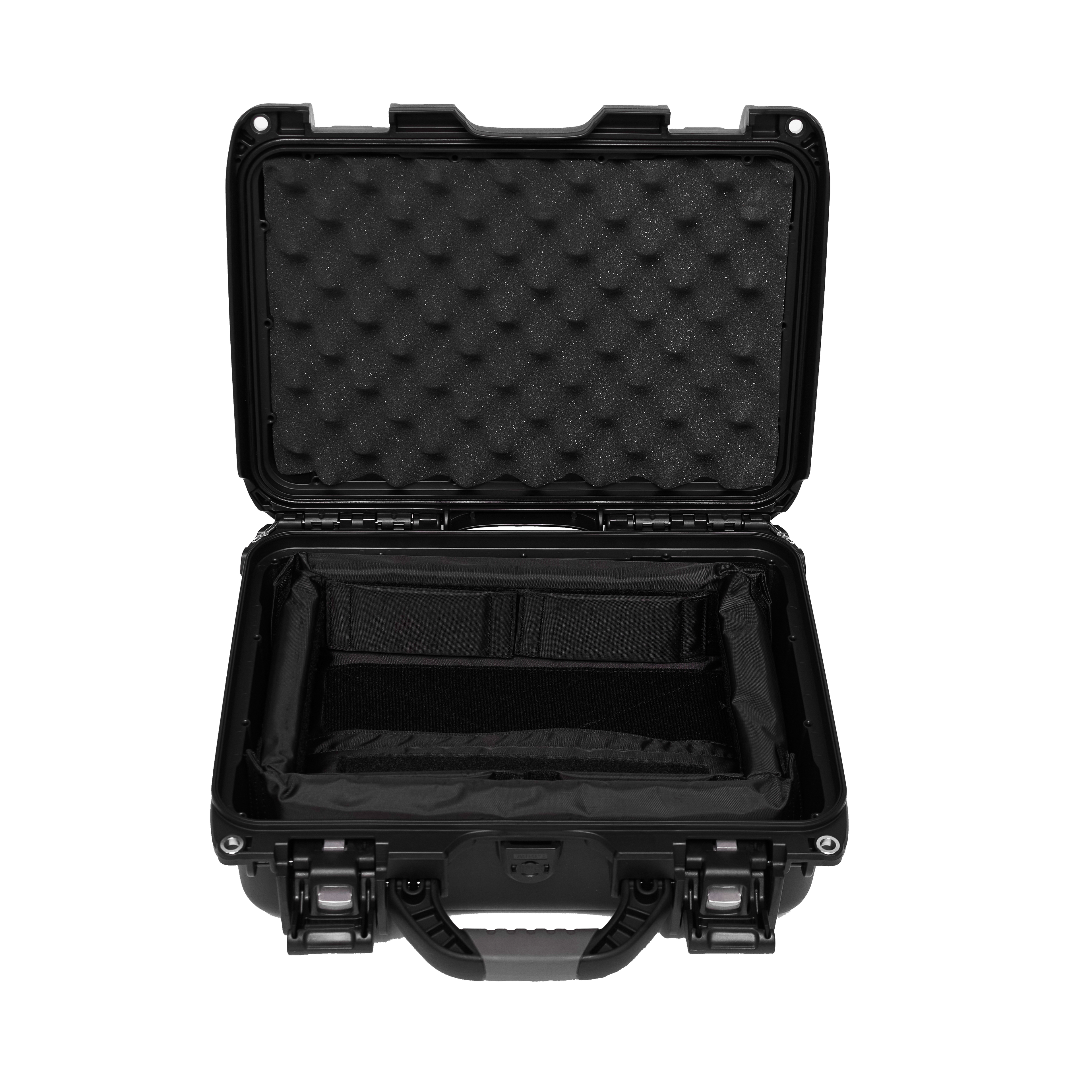 Waterproof case w/divider system; 13.8"x9.3"x6.2"