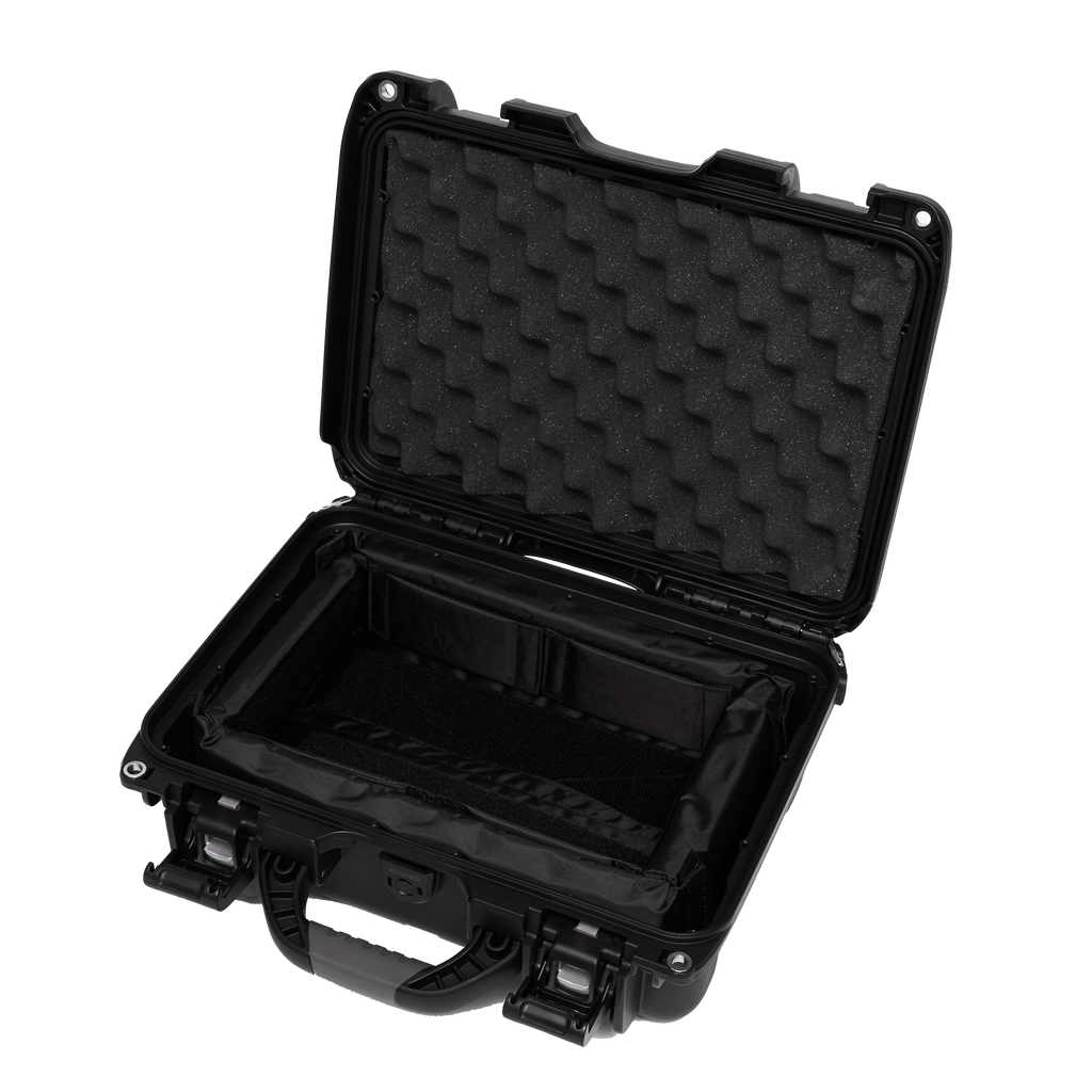 Waterproof case w/divider system; 13.8"x9.3"x6.2"