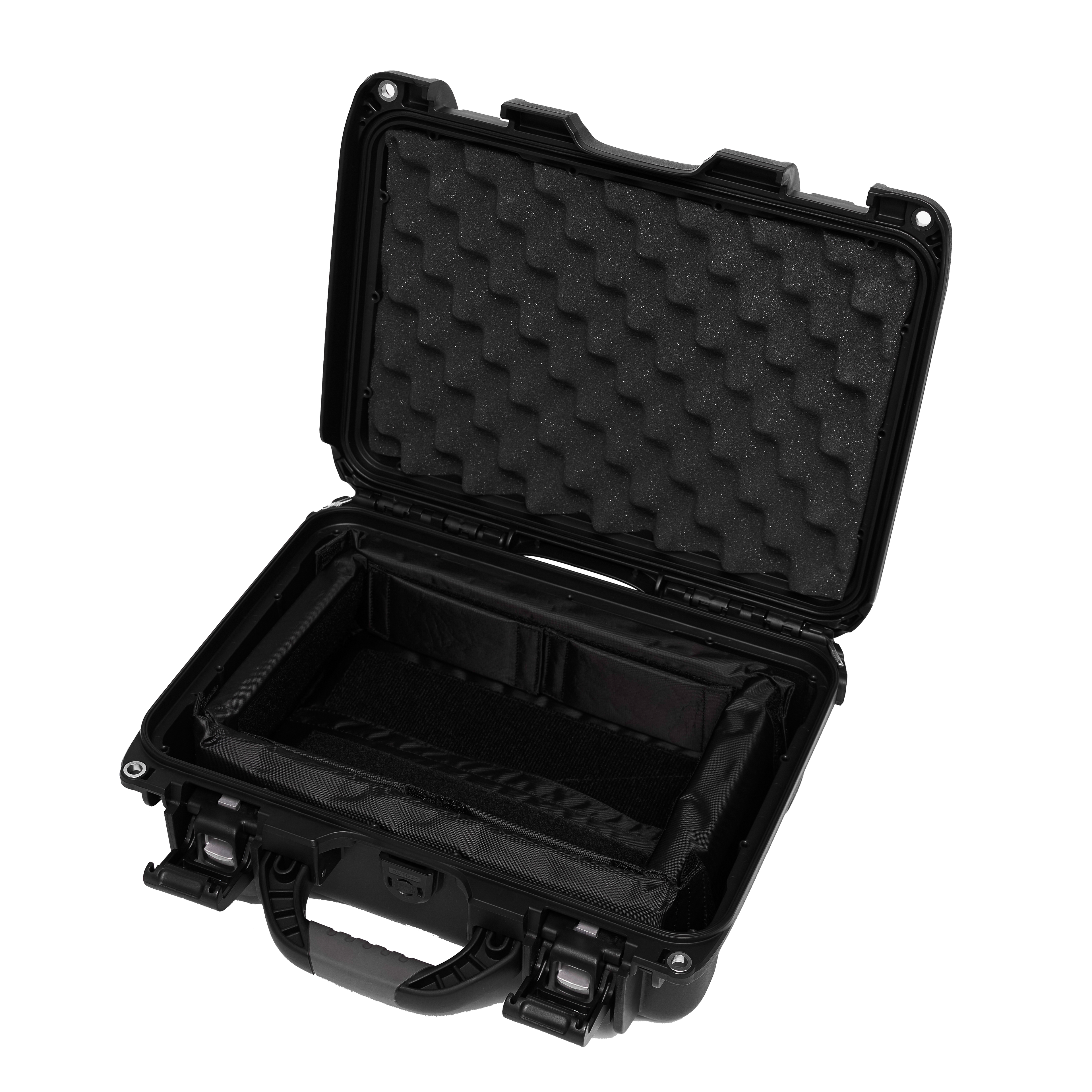 Waterproof case w/divider system; 13.8"x9.3"x6.2"