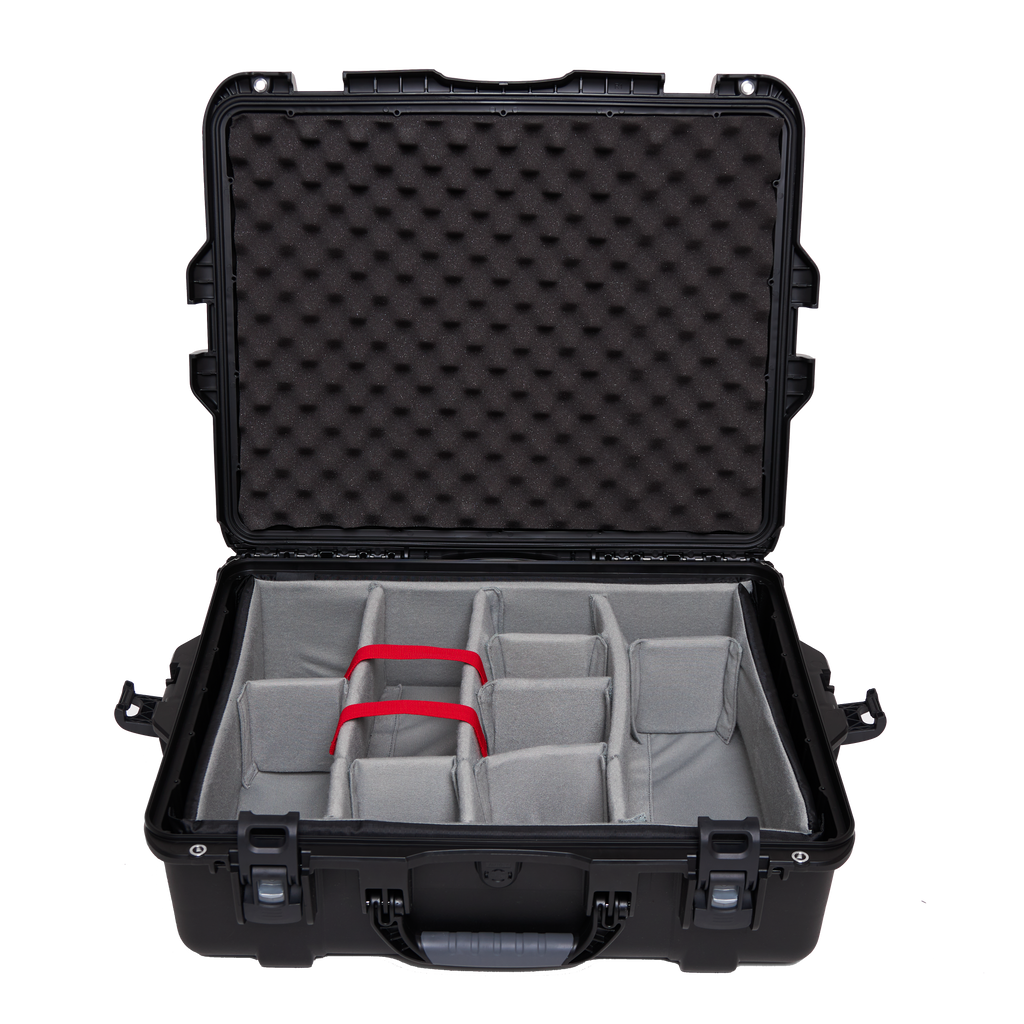 Waterproof case w/ divider system; 22"x17"x8.2"