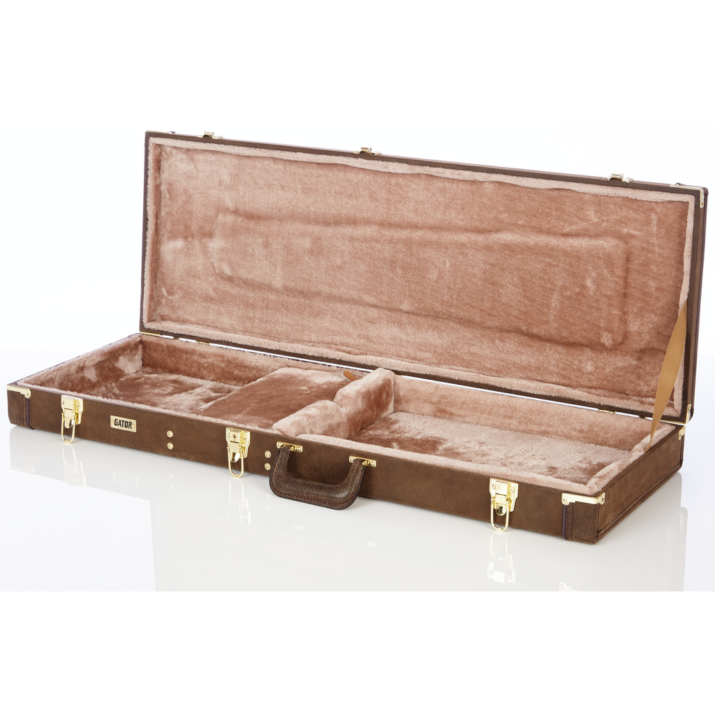 Electric Guitar Deluxe Wood Case, Vintage Brown