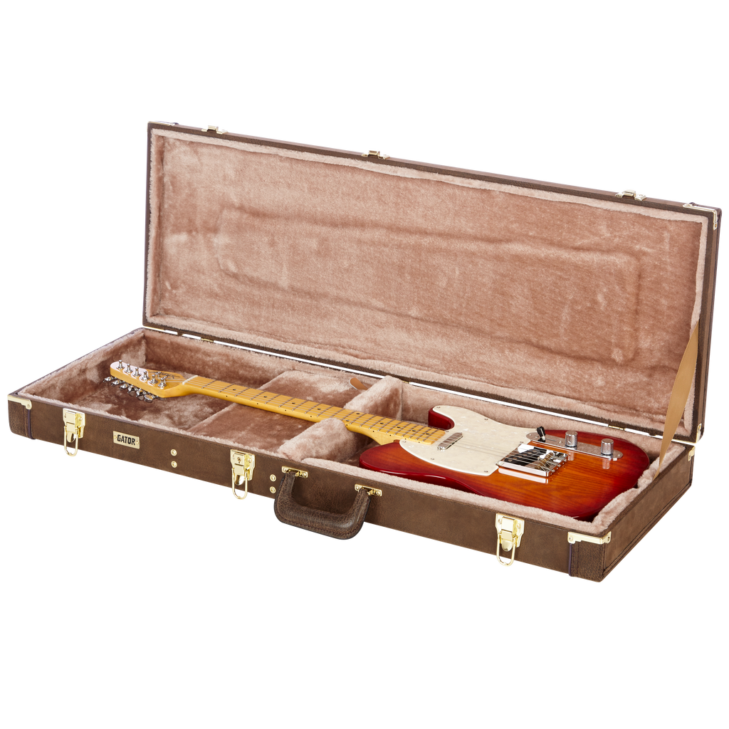 Electric Guitar Deluxe Wood Case, Vintage Brown