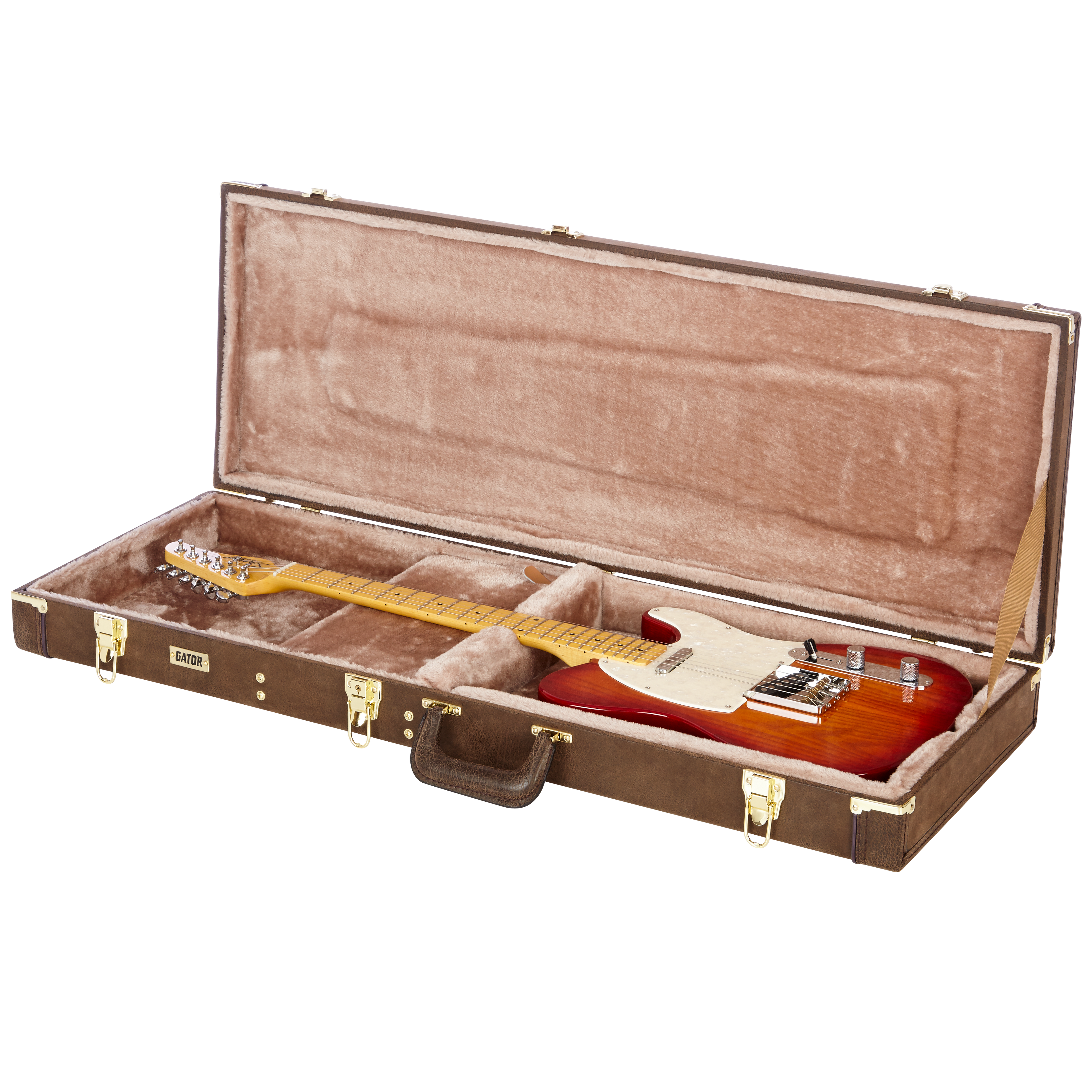 Electric Guitar Deluxe Wood Case, Vintage Brown