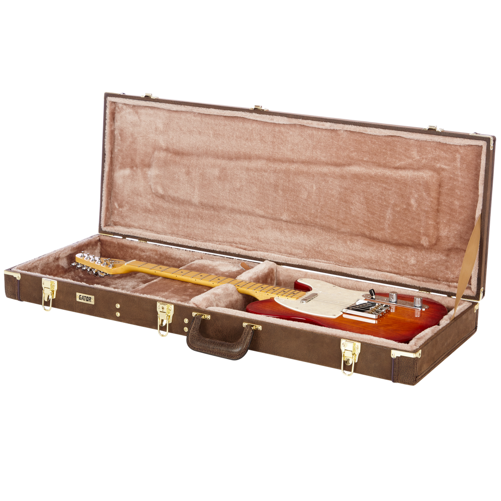 Electric Guitar Deluxe Wood Case, Vintage Brown