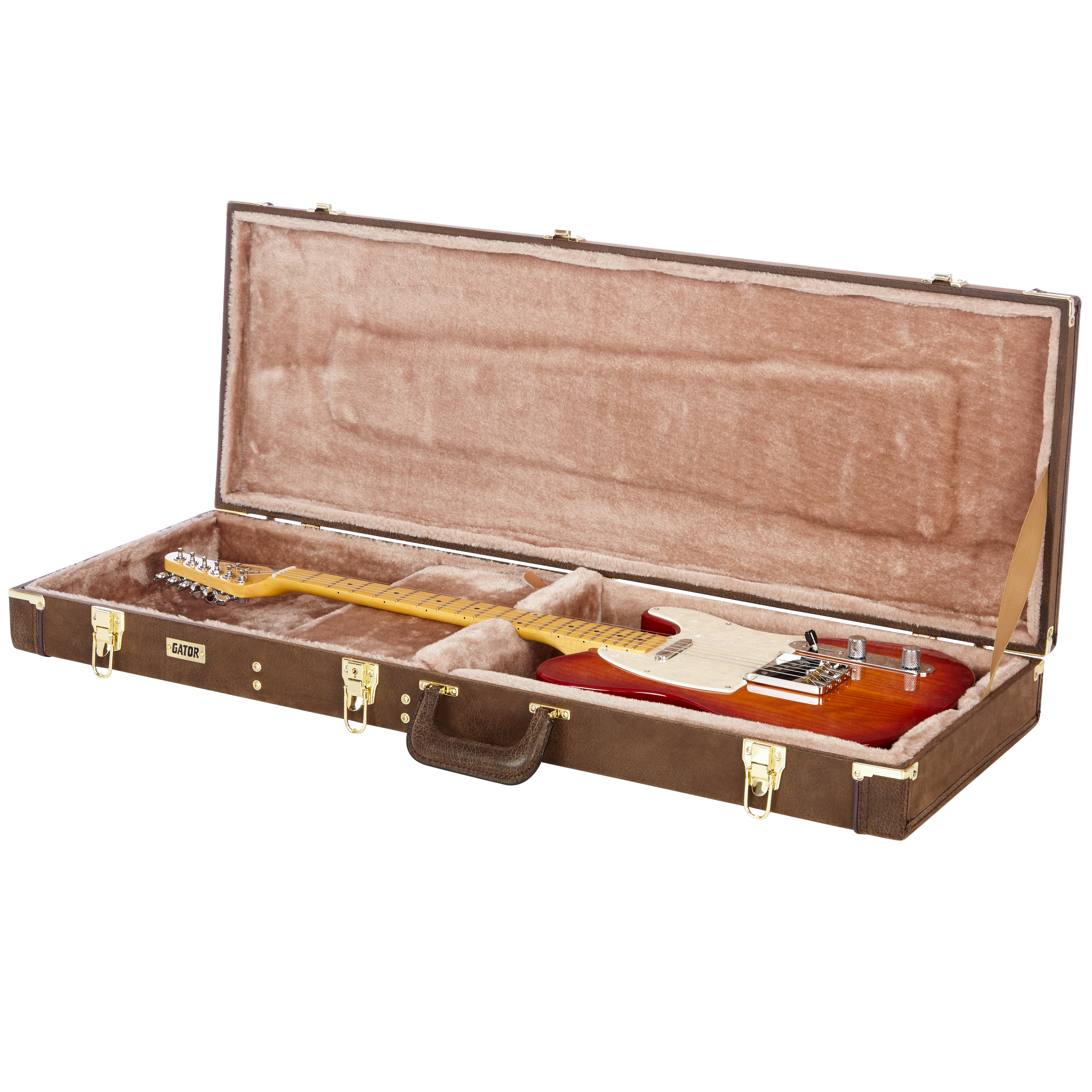 Electric Guitar Deluxe Wood Case, Vintage Brown