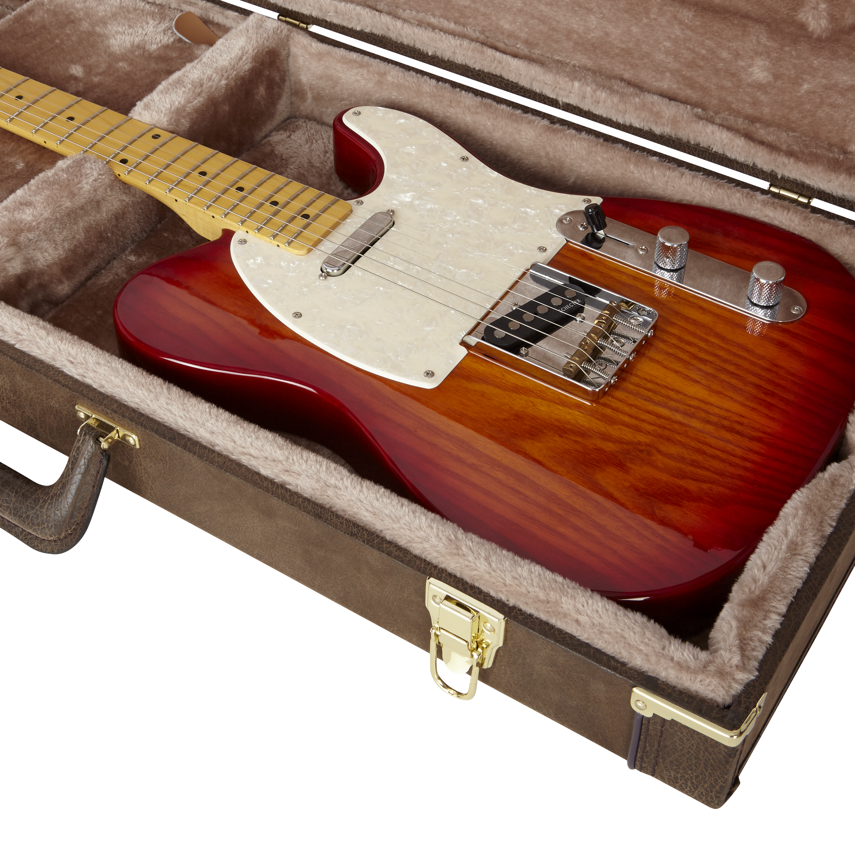 Electric Guitar Deluxe Wood Case, Vintage Brown