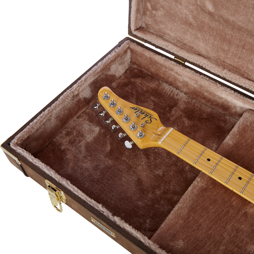 Electric Guitar Deluxe Wood Case, Vintage Brown