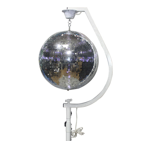 White 16-20" C Shaped Mirror Ball Free Standing Hook fits 1-3/8" 35mm pole with 1 RPM Motor