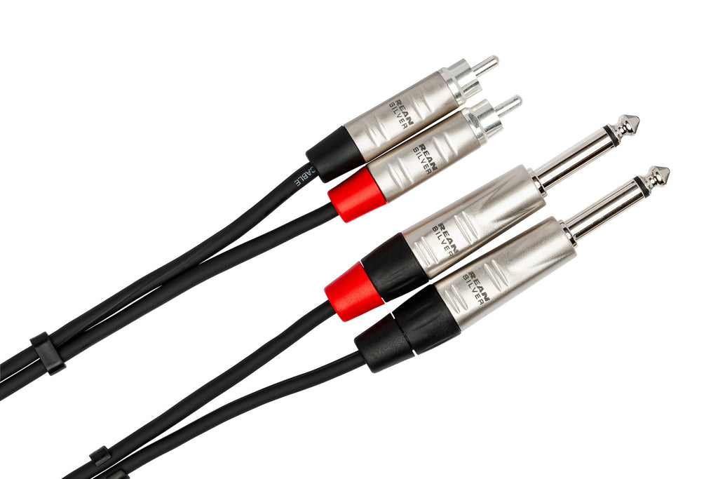 Pro Stereo Interconnect, Dual REAN 1/4 in TS to RCA, 10 ft - Angle