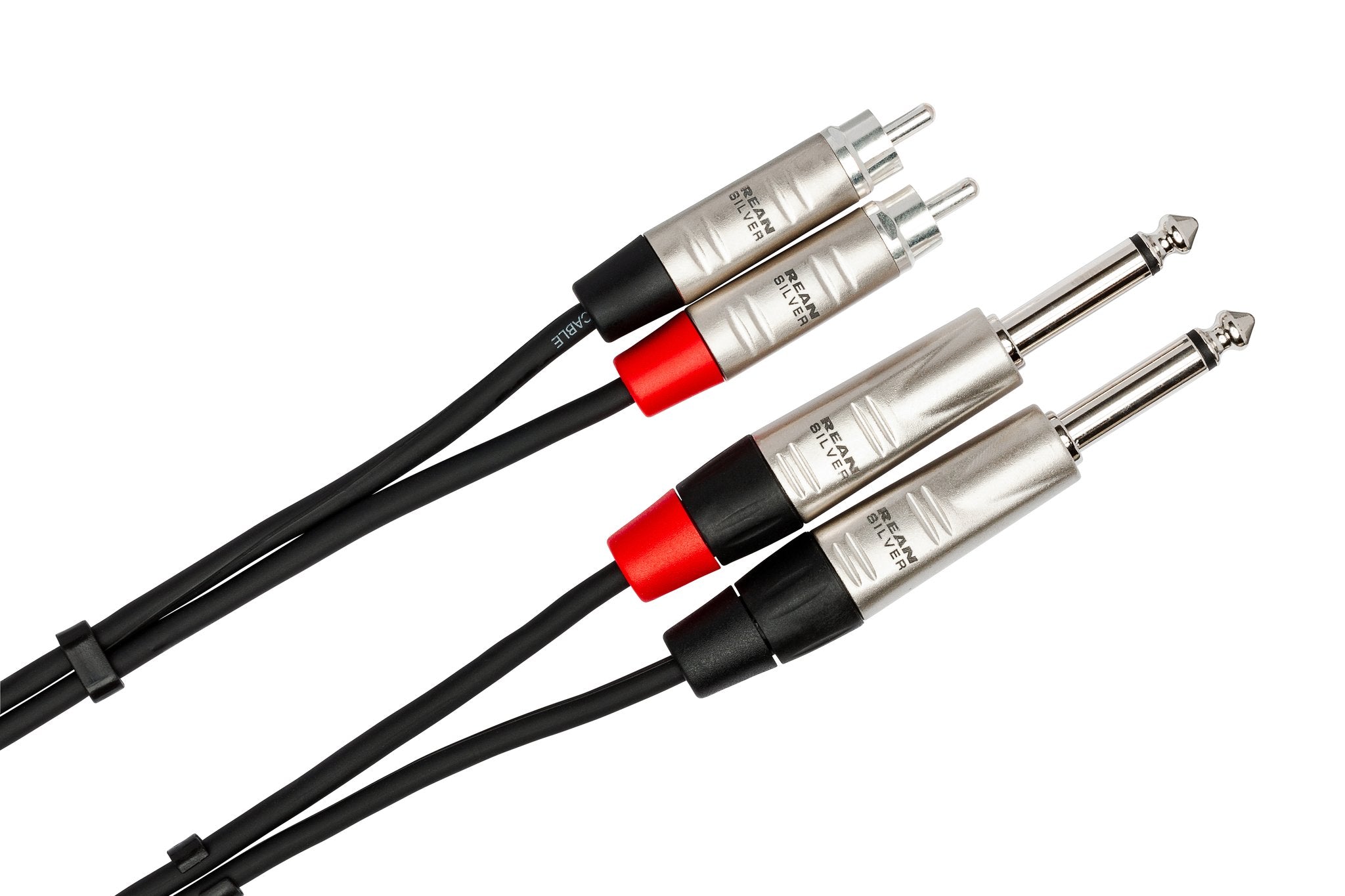 Pro Stereo Interconnect, Dual REAN 1/4 in TS to RCA, 10 ft - Angle