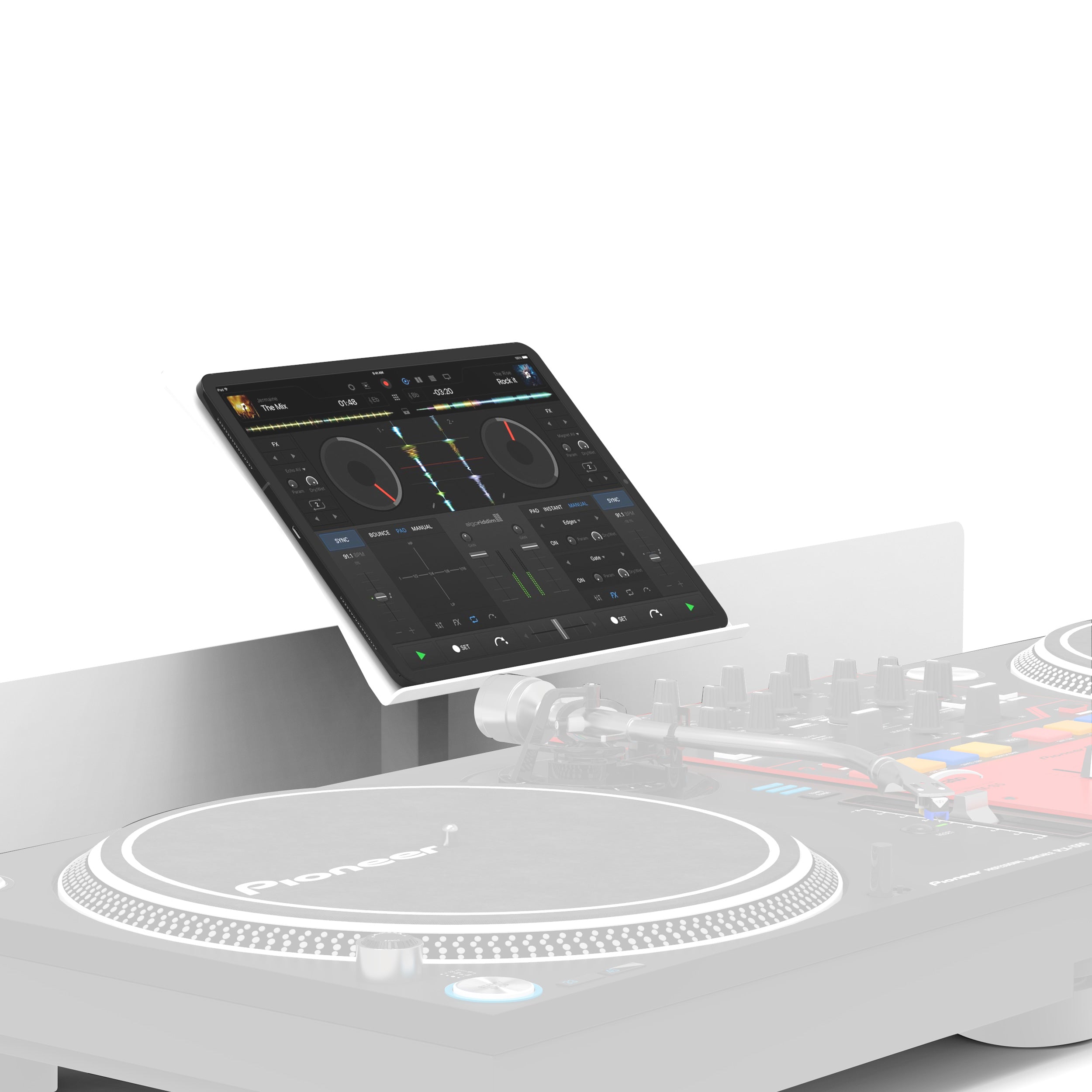 White Universal Tablet Mounting Stand for B3 DJ Table Workstation by Humpter