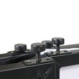 Four Panel Party Black Frame Collapse and Go DJ Facade, Two Side corner Shelves, Carry Bag, 4xBlack and 4xWhite Scrims