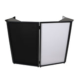 Four Panel Party Black Frame Collapse and Go DJ Facade, Two Side corner Shelves, Carry Bag, 4xBlack and 4xWhite Scrims