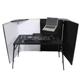 Four Panel Party Black Frame Collapse and Go DJ Facade, Two Side corner Shelves, Carry Bag, 4xBlack and 4xWhite Scrims