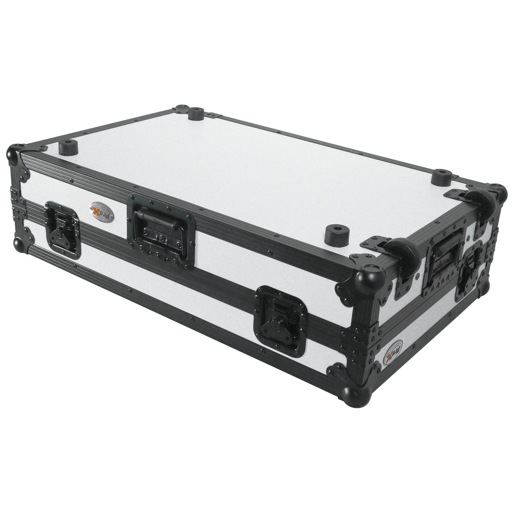 ATA Flight Case for Pioneer DDJ-REV7 DJ Controller with Laptop Shelf 1U Rack Space and Wheels - White Black