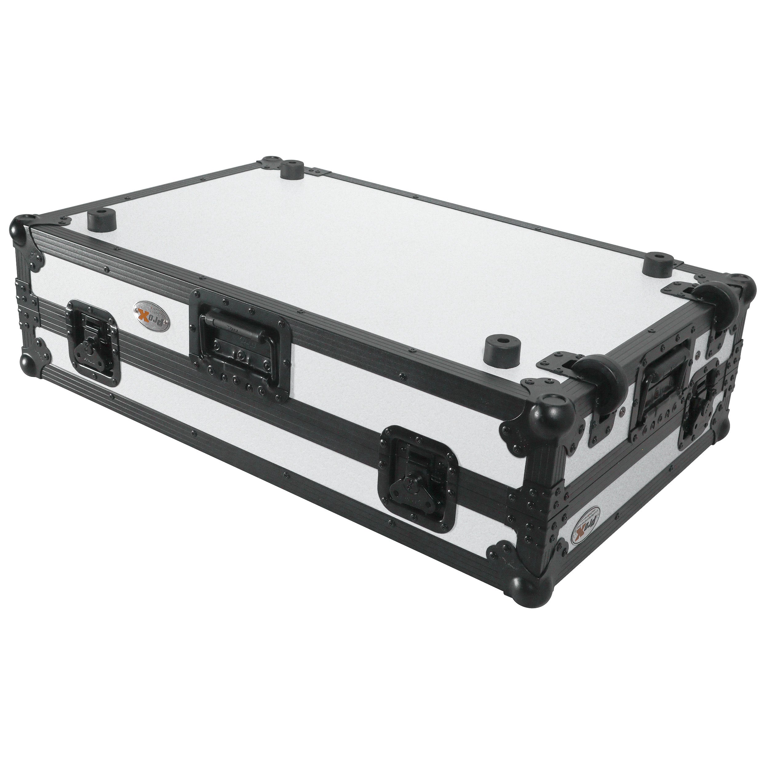 ATA Flight Case for Pioneer DDJ-REV7 DJ Controller with Laptop Shelf 1U Rack Space and Wheels - White Black