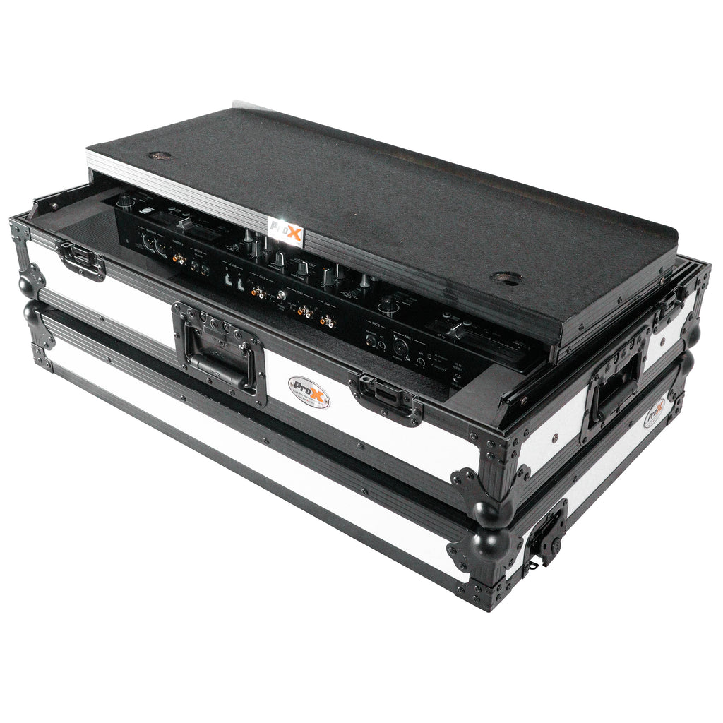 ATA Flight Case for Pioneer DDJ-REV7 DJ Controller with Laptop Shelf 1U Rack Space and Wheels - White Black