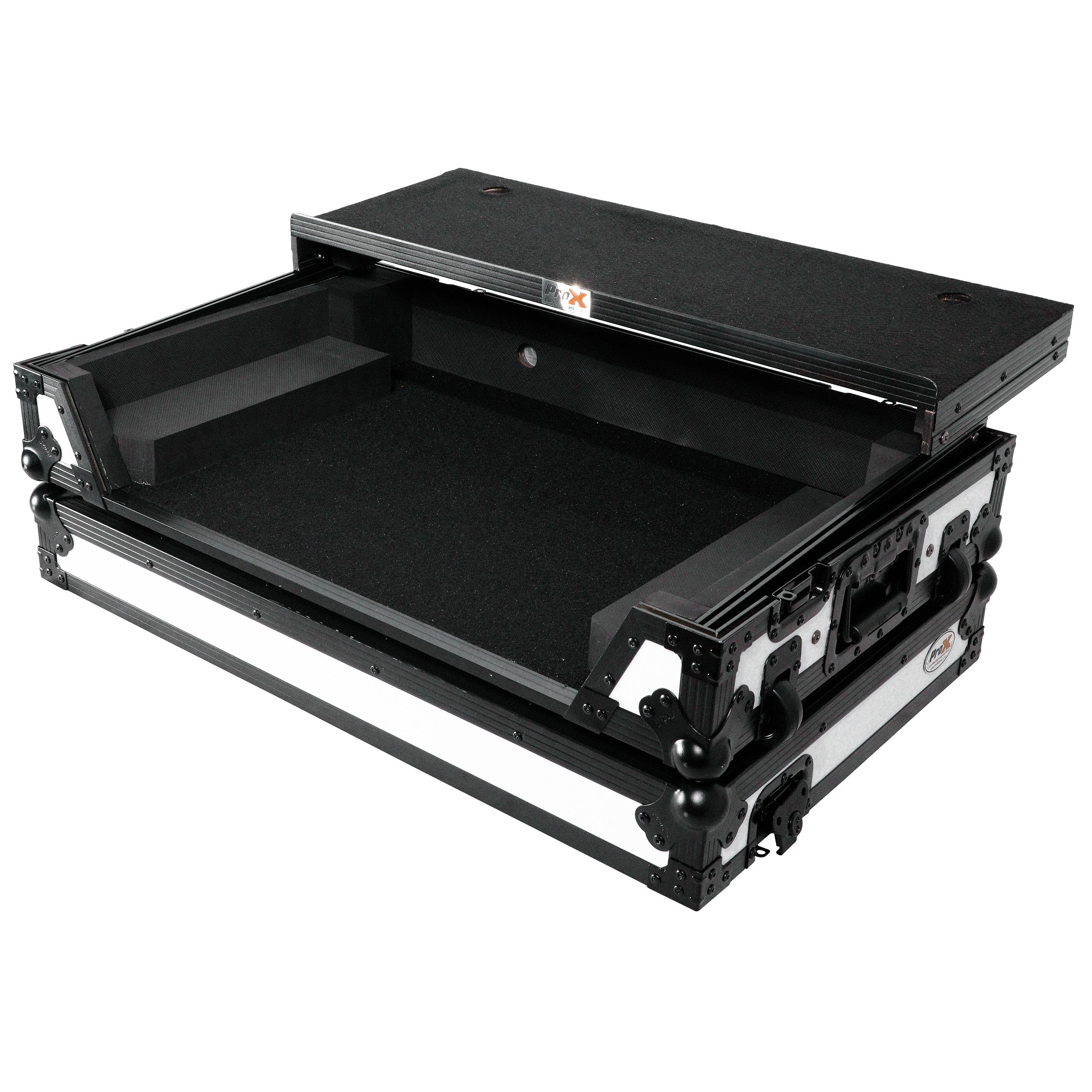 ATA Flight Case for Pioneer DDJ-REV7 DJ Controller with Laptop Shelf 1U Rack Space and Wheels - White Black