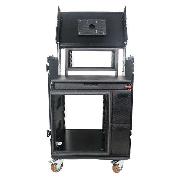 Mobile AV Broadcasting Streaming Recording Studio Workstation Case with 4U Top 12U Bottom Black Finish