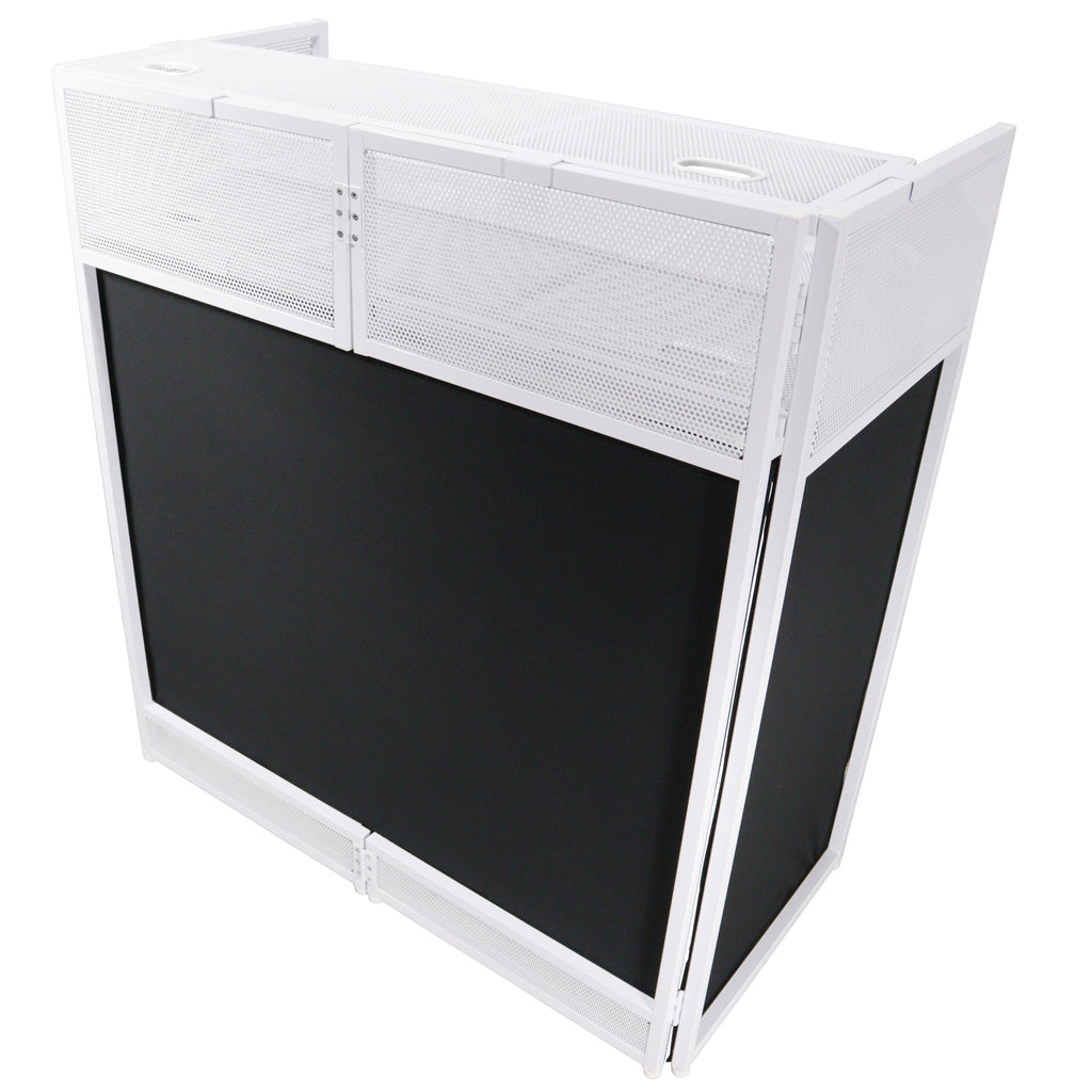 Vista DJ Booth Table Work Station with White Black Scrims and Carrying Bag White Frame