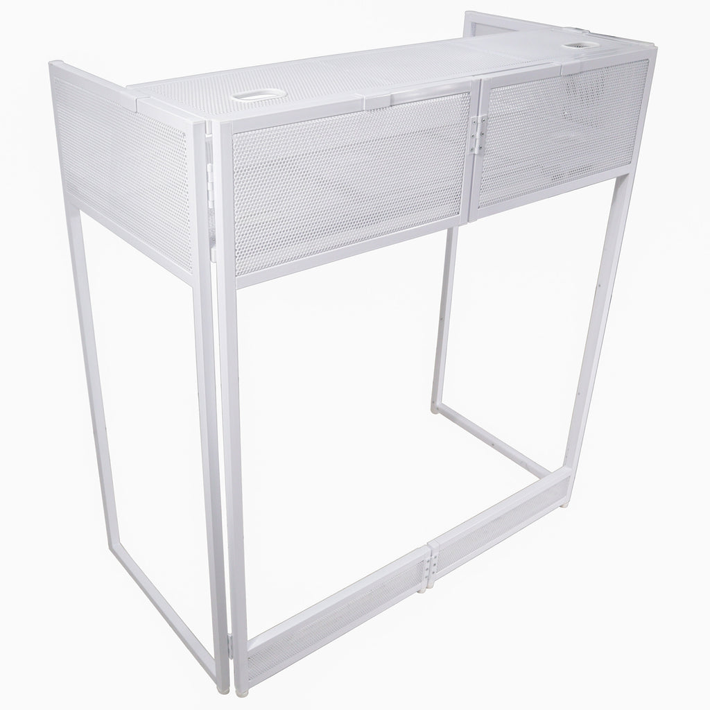 Vista DJ Booth Table Work Station with White Black Scrims and Carrying Bag White Frame
