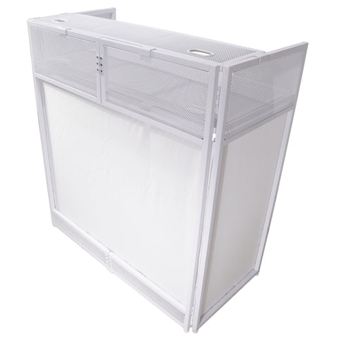 Vista DJ Booth Table Work Station with White Black Scrims and Carrying Bag White Frame