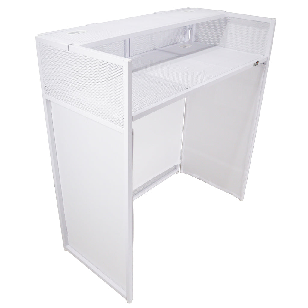 Vista DJ Booth Table Work Station with White Black Scrims and Carrying Bag White Frame