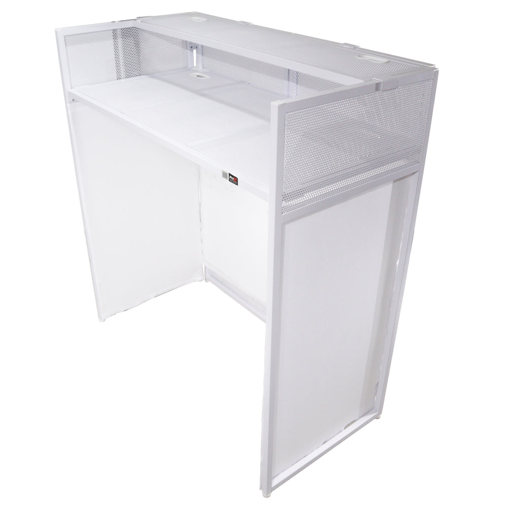 Vista DJ Booth Table Work Station with White Black Scrims and Carrying Bag White Frame
