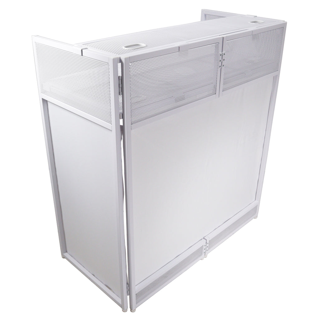 Vista DJ Booth Table Work Station with White Black Scrims and Carrying Bag White Frame