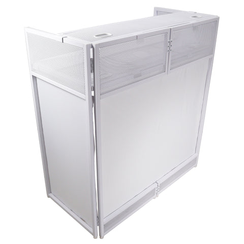Vista DJ Booth Table Work Station with White Black Scrims and Carrying Bag White Frame