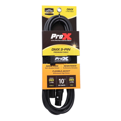 10 Ft. DMX XLR3-M to XLR3-F Premium Cable