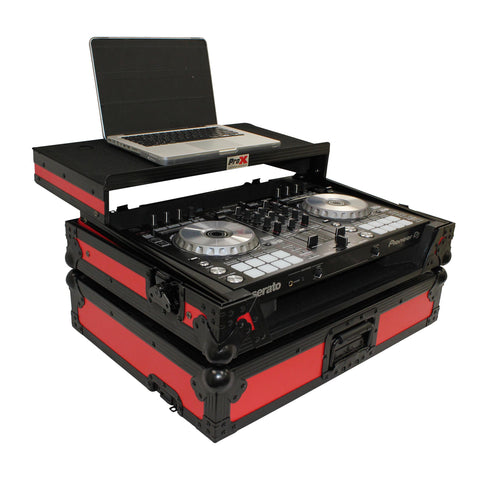 ATA Flight Case For Pioneer DDJ-SR2 DJ Controller with Laptop Shelf and LED - Black Red