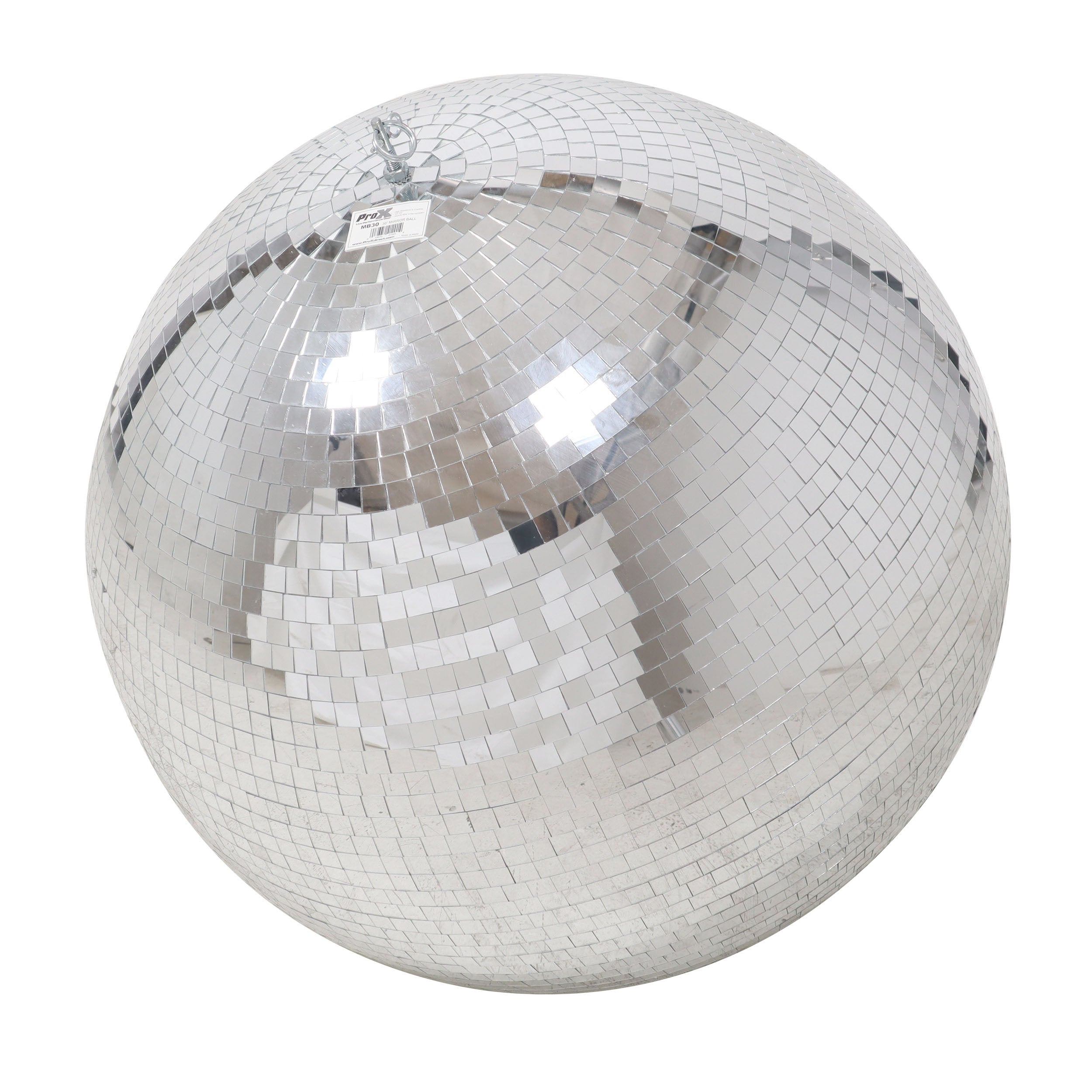 30" Mirror Disco Ball with 3/4" Glass Tiles | Bright Silver Reflective DJ Sphere with Hanging Ring